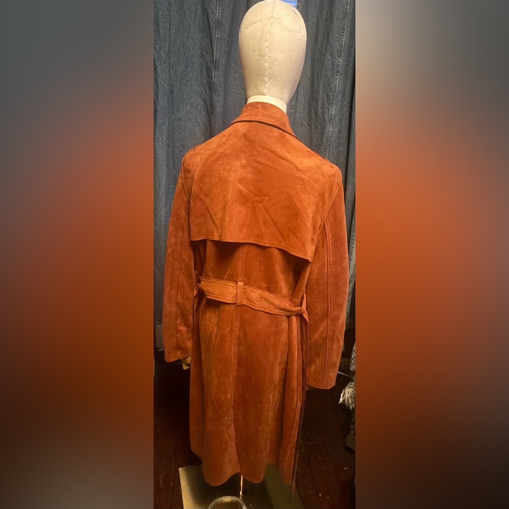 Tahari Burnt Orange Faux Suede Belted Moto Trench – Winter Style – Size XL - Picture 3 of 4